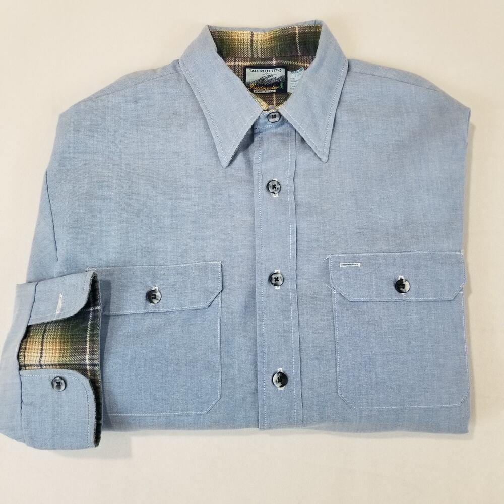 Vintage Sears Fieldmaster Perma Prest Shirt Mens XL Tall Chambray Flannel USA